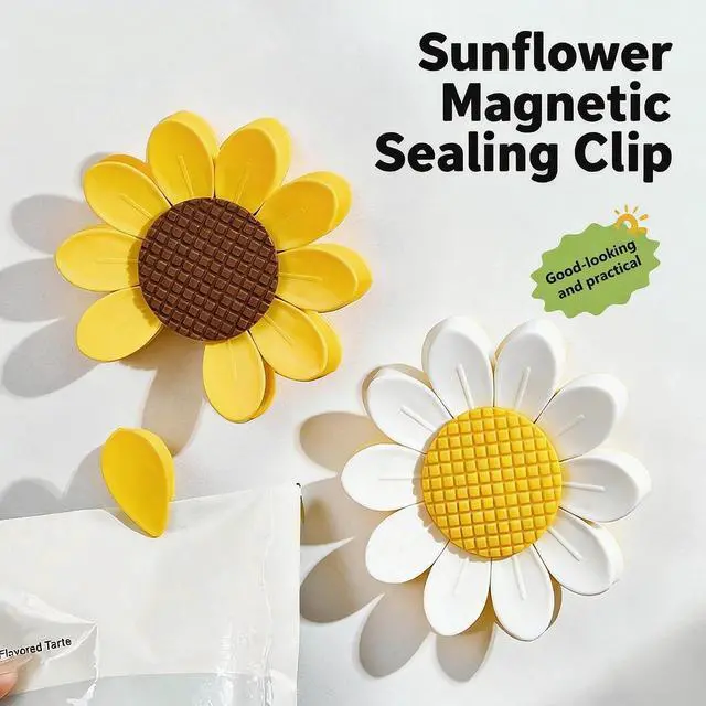 Alt view image 5 of 7 - Sunflower-Shaped Magnetic Chip Clips, Petal Style Bag Clips | Bag Sealing Clips for Snack Bags and Fridge Decor, Set of 10 (1, Yellow)