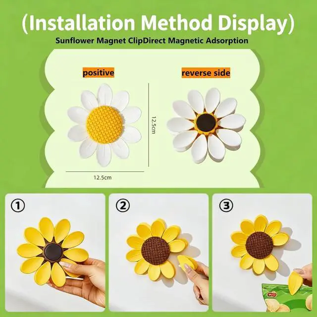 Alt view image 4 of 7 - Sunflower-Shaped Magnetic Chip Clips, Petal Style Bag Clips | Bag Sealing Clips for Snack Bags and Fridge Decor, Set of 10 (1, Yellow)