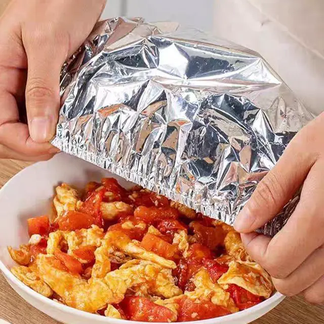 Alt view image 7 of 7 - Ouliget Repeatable Film Insulation Cover,Aluminium Foil Elastic Food Bowl Storage Covers,Food Fresh Keeping Bags for Sandwich Wraps Burritos BBQ Cooking Storing Food,10 Pieces