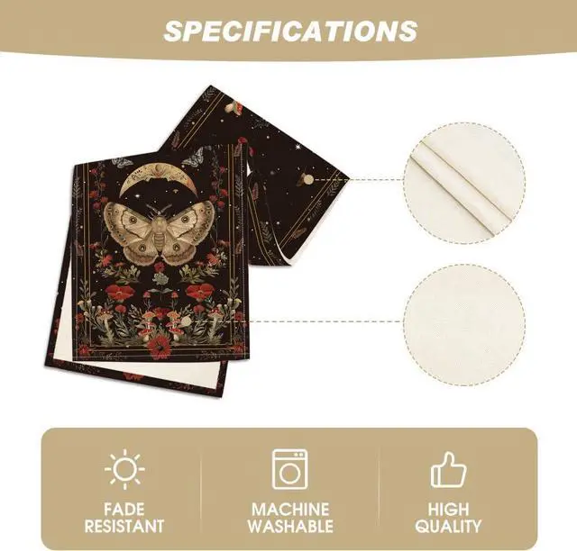 Alt view image 5 of 7 - Artoid Mode Poppy Moth Mushroom Moon Fall Table Runner, Seasonal Autumn Kitchen Dining Table Decoration for Home Party Decor 13x72 Inch