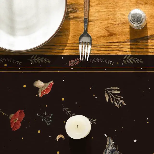 Alt view image 7 of 7 - Artoid Mode Poppy Moth Mushroom Moon Fall Table Runner, Seasonal Autumn Kitchen Dining Table Decoration for Home Party Decor 13x72 Inch
