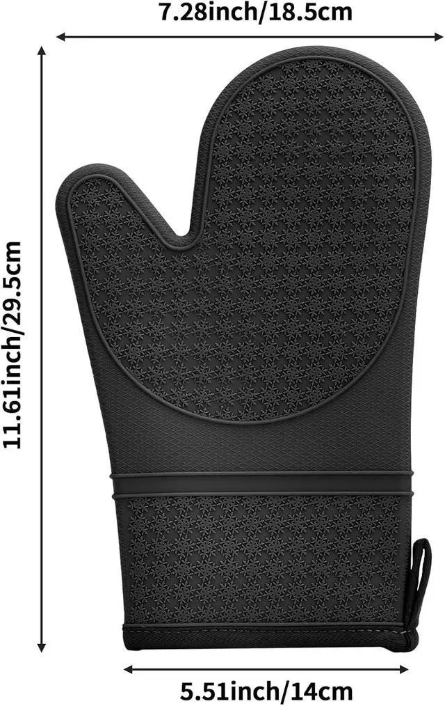 Alt view image 2 of 7 - Hovico Silicone Oven Mitts, Heat Resistant 500F Kitchen Mitts 2PCS, 11.6" BPA-Free Soft Baking Gloves, Non-Slip Grip Oven Gloves with Soft Cotton Lining for Kitchen Cooking Baking BBQ - Black