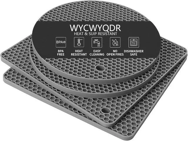 Main image of Silicone Trivet Mats, 4 Pack Trivets for Hot Dishes and Pans, Heat Resistant Non-Slip Trivet for Kitchen Countertop, Easy to Clean(Gray)