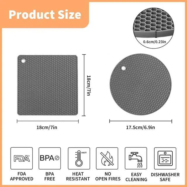 Alt view image 2 of 7 - Silicone Trivet Mats, 4 Pack Trivets for Hot Dishes and Pans, Heat Resistant Non-Slip Trivet for Kitchen Countertop, Easy to Clean(Gray)