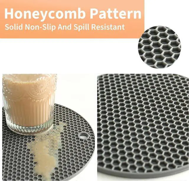 Alt view image 3 of 7 - Silicone Trivet Mats, 4 Pack Trivets for Hot Dishes and Pans, Heat Resistant Non-Slip Trivet for Kitchen Countertop, Easy to Clean(Gray)