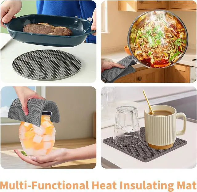 Alt view image 5 of 7 - Silicone Trivet Mats, 4 Pack Trivets for Hot Dishes and Pans, Heat Resistant Non-Slip Trivet for Kitchen Countertop, Easy to Clean(Gray)