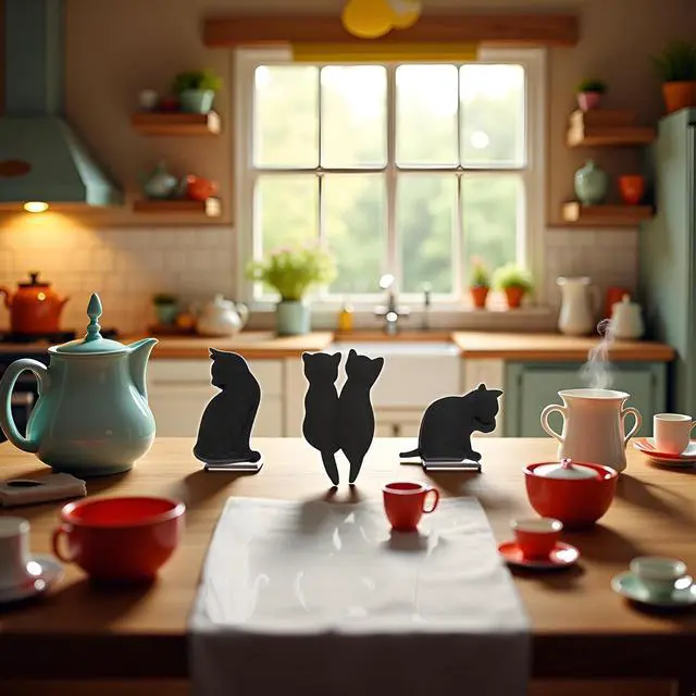 Alt view image 5 of 7 - 6Pcs Black and White Heat-Resistant Silicone Tea Bag Clips, Cartoon Cat-Shaped Reusable Holders for Bags Drink Markers Food, Tea Accessories, Tea Bag Coasters