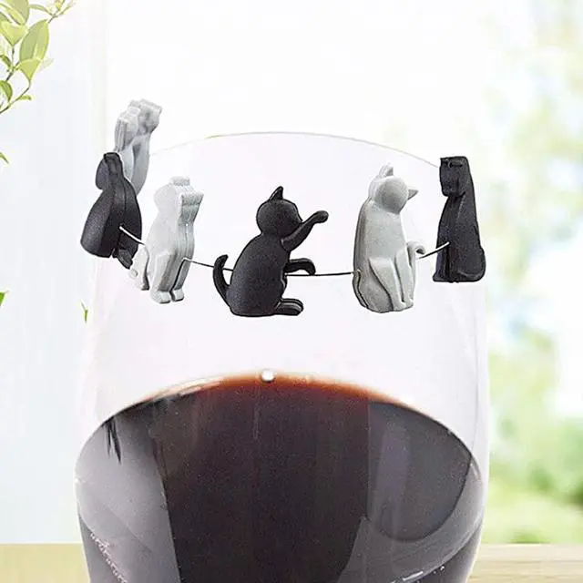 Alt view image 6 of 7 - 6Pcs Black and White Heat-Resistant Silicone Tea Bag Clips, Cartoon Cat-Shaped Reusable Holders for Bags Drink Markers Food, Tea Accessories, Tea Bag Coasters