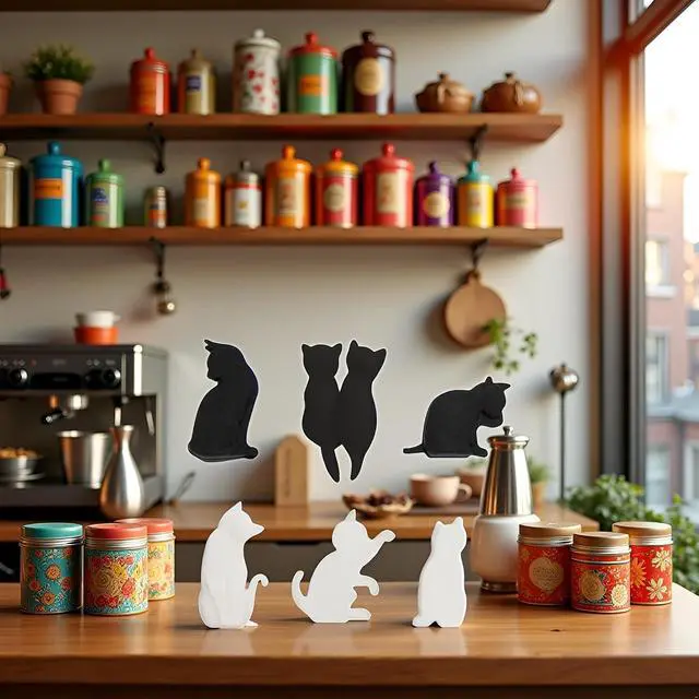 Alt view image 3 of 7 - 6Pcs Black and White Heat-Resistant Silicone Tea Bag Clips, Cartoon Cat-Shaped Reusable Holders for Bags Drink Markers Food, Tea Accessories, Tea Bag Coasters