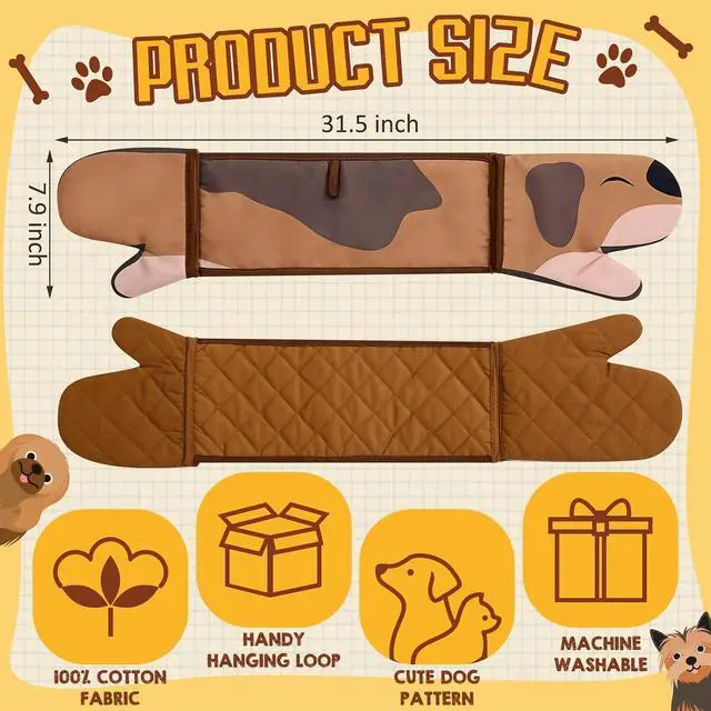 Alt view image 2 of 6 - Funnymoom Dachshund Oven Mitts, Funny Dog Oven Mitts Heat Resistant | Funny Oven Mitts, Dog Design, Heat Resistant Fabric, Double Mitts Set, Cooking Baking Grilling Gift for Dog Lovers