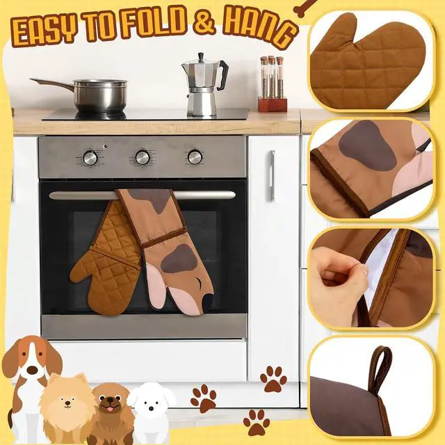 Alt view image 3 of 6 - Funnymoom Dachshund Oven Mitts, Funny Dog Oven Mitts Heat Resistant | Funny Oven Mitts, Dog Design, Heat Resistant Fabric, Double Mitts Set, Cooking Baking Grilling Gift for Dog Lovers