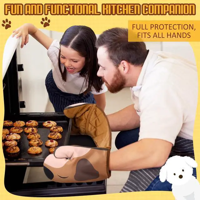 Alt view image 5 of 6 - Funnymoom Dachshund Oven Mitts, Funny Dog Oven Mitts Heat Resistant | Funny Oven Mitts, Dog Design, Heat Resistant Fabric, Double Mitts Set, Cooking Baking Grilling Gift for Dog Lovers