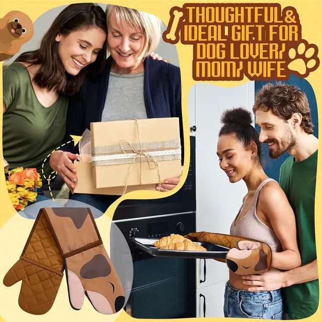 Alt view image 6 of 6 - Funnymoom Dachshund Oven Mitts, Funny Dog Oven Mitts Heat Resistant | Funny Oven Mitts, Dog Design, Heat Resistant Fabric, Double Mitts Set, Cooking Baking Grilling Gift for Dog Lovers