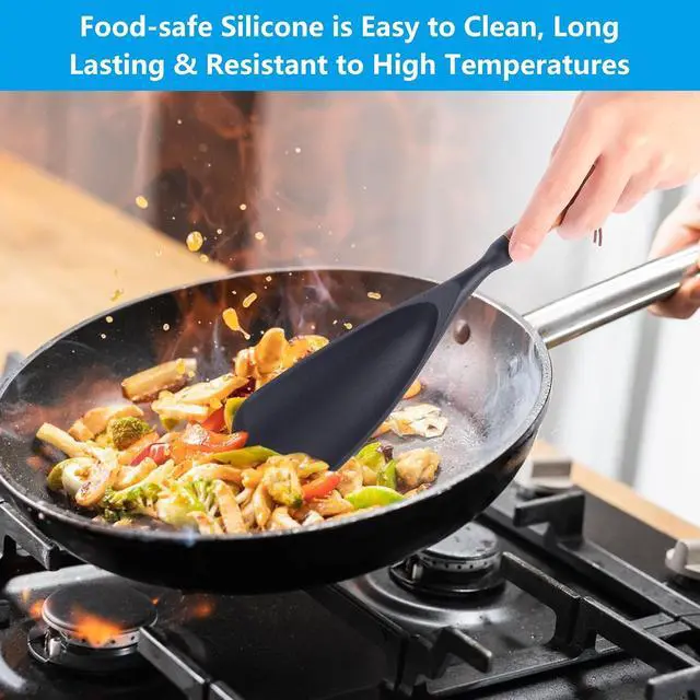 Alt view image 2 of 7 - Multifunction Silicone Spatula Spoon - Premium Kitchen Utensil Set for Cooking, Baking, and ServingSilicone Ladle and Spatula for Non-Stick CookwareWood Handle Spoon (Black 2-Pack)