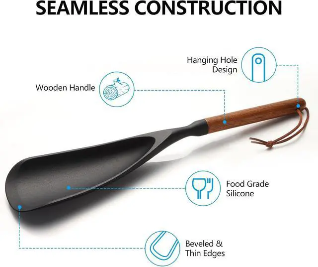 Alt view image 5 of 7 - Multifunction Silicone Spatula Spoon - Premium Kitchen Utensil Set for Cooking, Baking, and ServingSilicone Ladle and Spatula for Non-Stick CookwareWood Handle Spoon (Black 2-Pack)