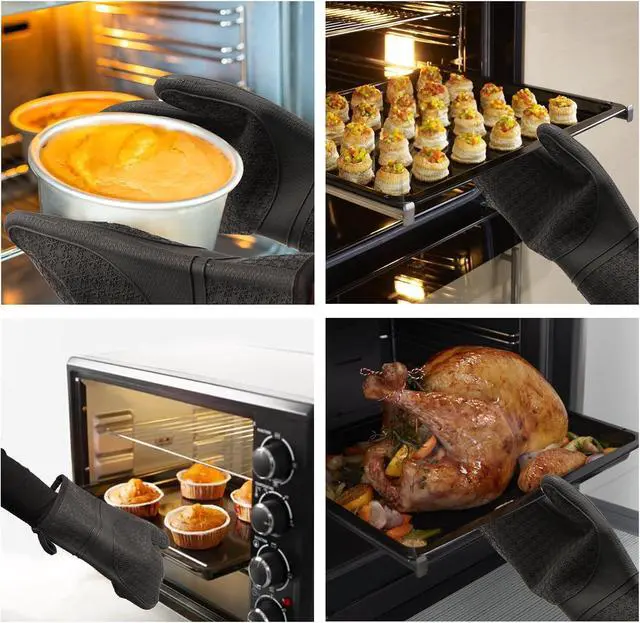 Alt view image 7 of 7 - Hovico Silicone Oven Mitts, Heat Resistant 500F Kitchen Mitts 2PCS, 11.6" BPA-Free Soft Baking Gloves, Non-Slip Grip Oven Gloves with Soft Cotton Lining for Kitchen Cooking Baking BBQ - Black