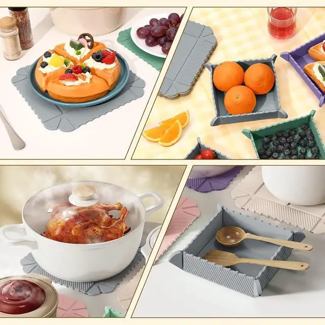 Alt view image 3 of 7 - Magnetic Silicone Trivet & Pot Holder, Kitchen Heat Resistant Mat | Trivets for Hot Dishes, Hot Pots & Pans, Non-Slip Hot Pads for Countertops & Dining Table & Oven, Jar Opener & Spoon Rest