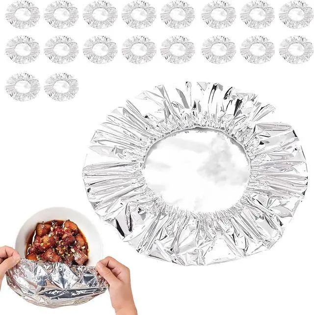 Main image of 20Pieces Aluminum Foil Food Covers - Insulation Cover for Kitchen Dishes, Warmth Retention, Reusable and Stretchable, Fits Plates, Bowls, and Containers