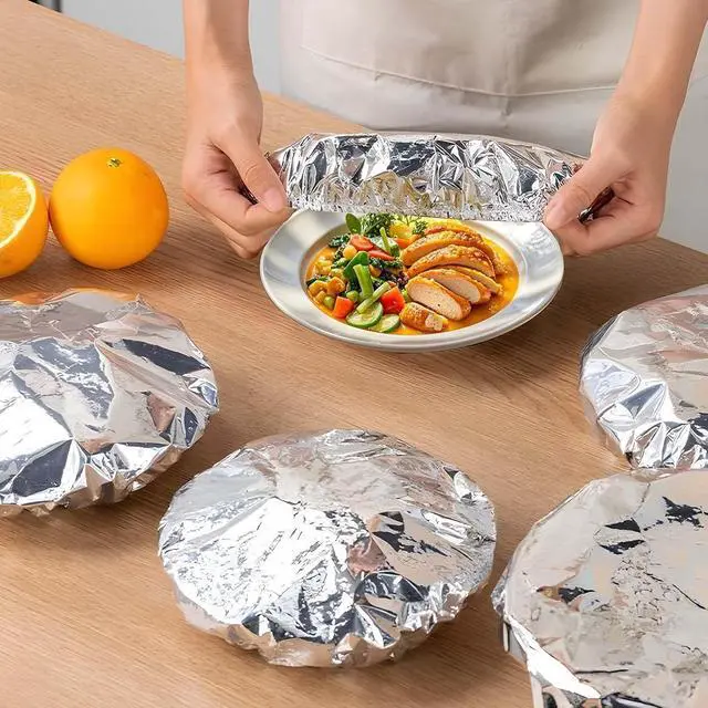 Alt view image 3 of 7 - 20Pieces Aluminum Foil Food Covers - Insulation Cover for Kitchen Dishes, Warmth Retention, Reusable and Stretchable, Fits Plates, Bowls, and Containers