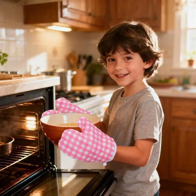 Alt view image 4 of 7 - IMIKEYA Child Baking GlovesKids Oven Mitts for Kitchen Kids Oven Mitts Microwave Oven Glove Heat Resistant Kids Oven Gloves Soft Heatproof Toddler Mittens Cooking Baking Child Play (Pink)