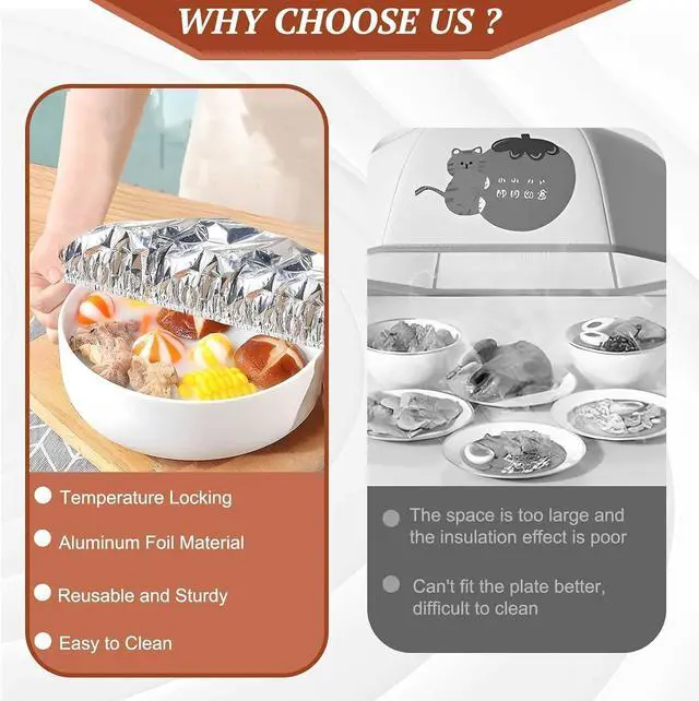 Alt view image 5 of 7 - 20Pieces Aluminum Foil Food Covers - Insulation Cover for Kitchen Dishes, Warmth Retention, Reusable and Stretchable, Fits Plates, Bowls, and Containers