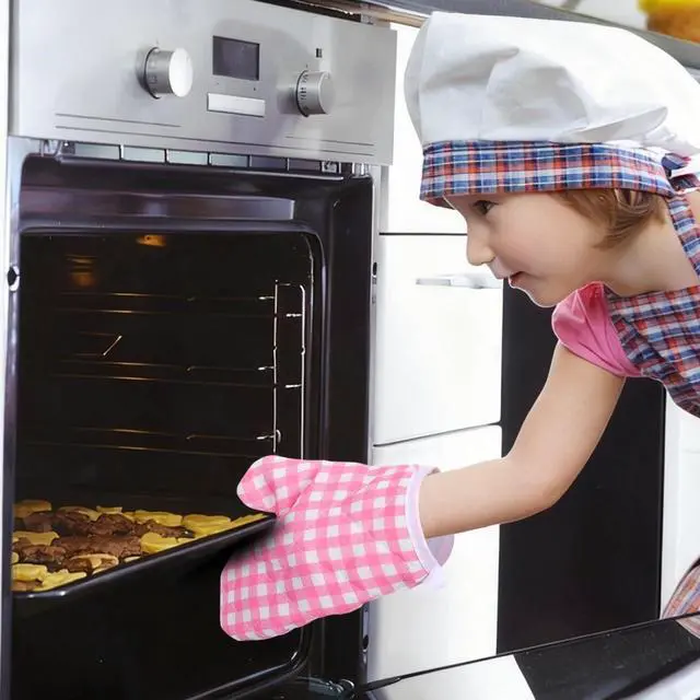 Alt view image 5 of 7 - IMIKEYA Child Baking GlovesKids Oven Mitts for Kitchen Kids Oven Mitts Microwave Oven Glove Heat Resistant Kids Oven Gloves Soft Heatproof Toddler Mittens Cooking Baking Child Play (Pink)
