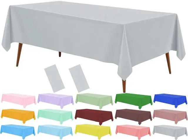 Main image of Grey Disposable Plastic Tablecloth, 2 Pack 54"x 108" Rectangle Table Covers for Parties, Events, Weddings, Indoors and Outdoors