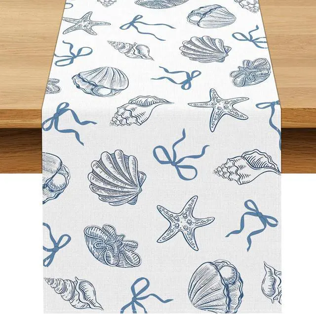 Main image of Blue Bow Coastal Table Runner Last Toast on The Coast Bachelorette Party Decorations Summer Nautical Ocean Dining Room Home Kitchen Island Decor (13" x 72")