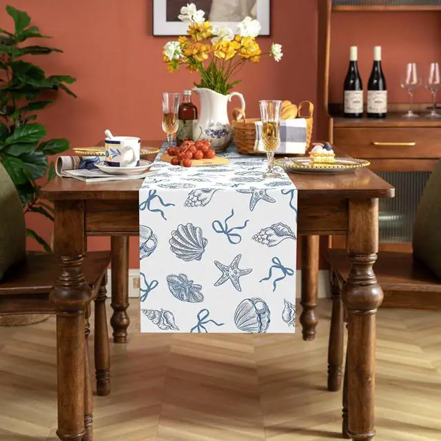 Alt view image 6 of 6 - Blue Bow Coastal Table Runner Last Toast on The Coast Bachelorette Party Decorations Summer Nautical Ocean Dining Room Home Kitchen Island Decor (13" x 72")