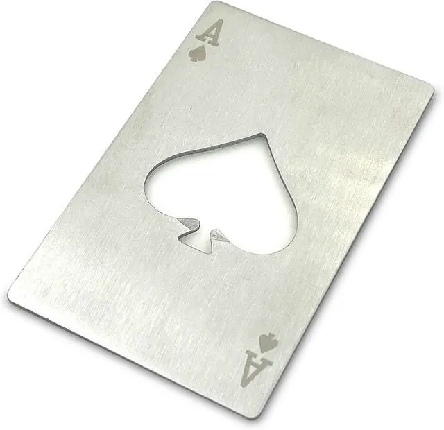 Alt view image 3 of 7 - Metal Poker Card Stainless Steel Bottle Opener Pack of 4 Styles | Mini Portable with Engraved Pattern Silver