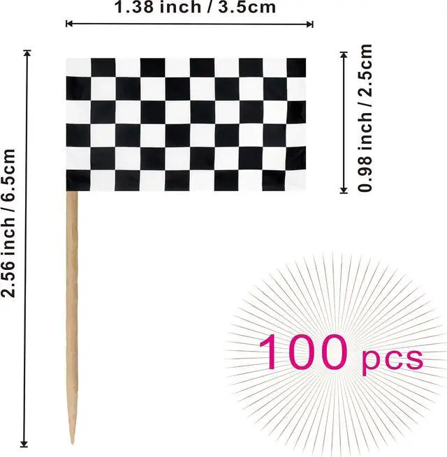 Alt view image 2 of 7 - Checkered Black and White Racing Toothpick Flag Race Car Small Mini Cocktail Fruit Cupcakes Toppers Food Stick Flags Decorations,100 Pack