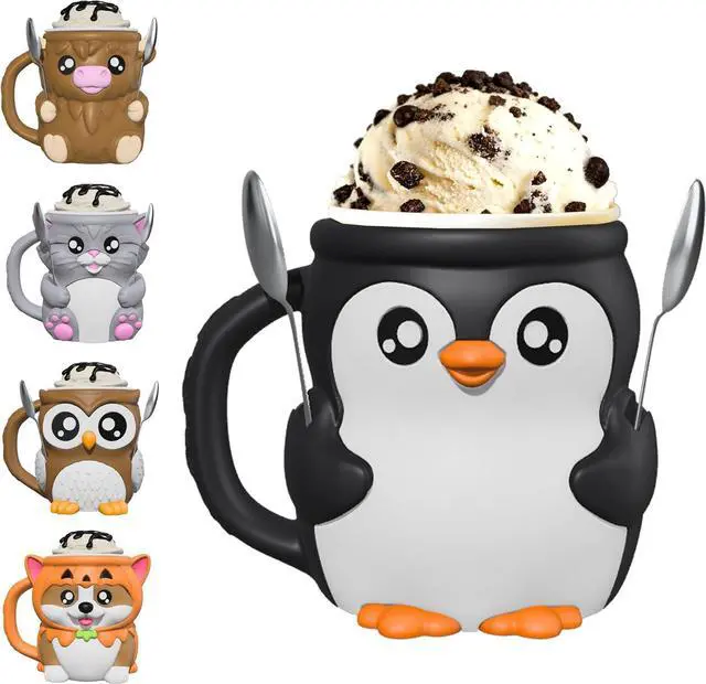 Main image of Highland Cow Ice Cream Pint Holder with Handle, Leak-Proof Ice Cream Container with 2 Spoons, Cute Animal Design for Ben & Jerrys, No Cold Hands, Reusable Gift Idea (Black&White)