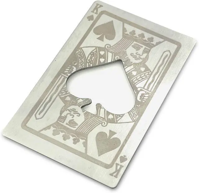 Alt view image 4 of 7 - Metal Poker Card Stainless Steel Bottle Opener Pack of 4 Styles | Mini Portable with Engraved Pattern Silver