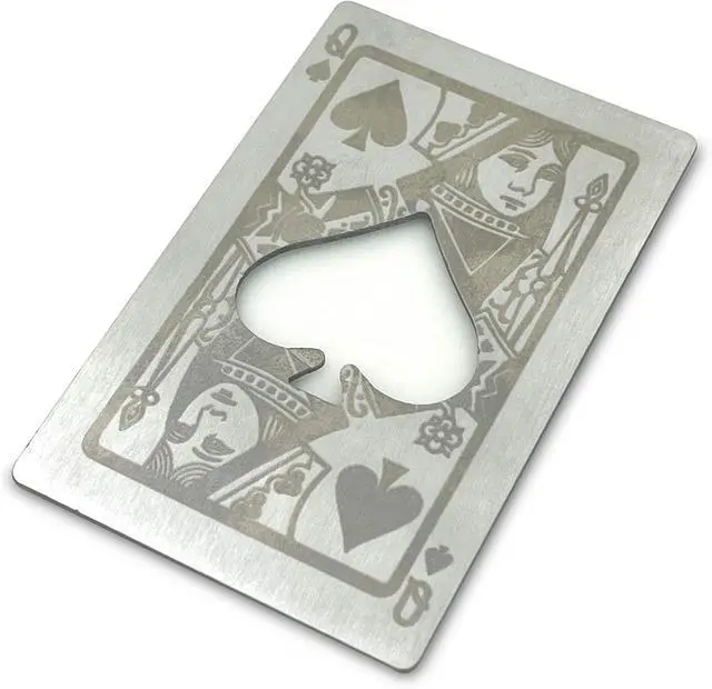 Alt view image 5 of 7 - Metal Poker Card Stainless Steel Bottle Opener Pack of 4 Styles | Mini Portable with Engraved Pattern Silver