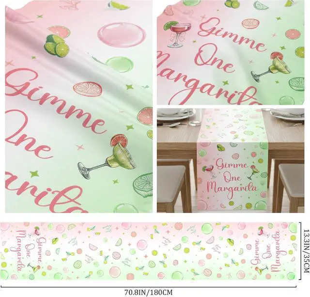 Alt view image 2 of 7 - Margarita Party Decorations Table Runner - Pink Green Mexican Taco Bar Decoration for Dining Room Kitchen Island, Margarita Cocktail Party Supplies for Wedding Bachelorette Birthday
