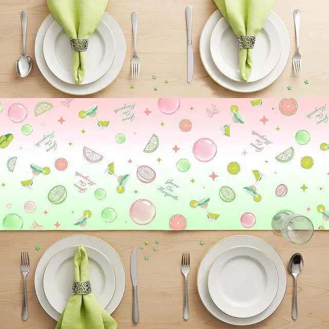 Alt view image 3 of 7 - Margarita Party Decorations Table Runner - Pink Green Mexican Taco Bar Decoration for Dining Room Kitchen Island, Margarita Cocktail Party Supplies for Wedding Bachelorette Birthday