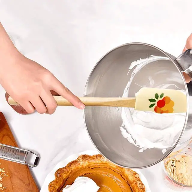 Alt view image 7 of 7 - Silicone Kitchen Spatula Set, Wooden Handle Spatula Set for Baking, Cooking, and Mixing (grape)