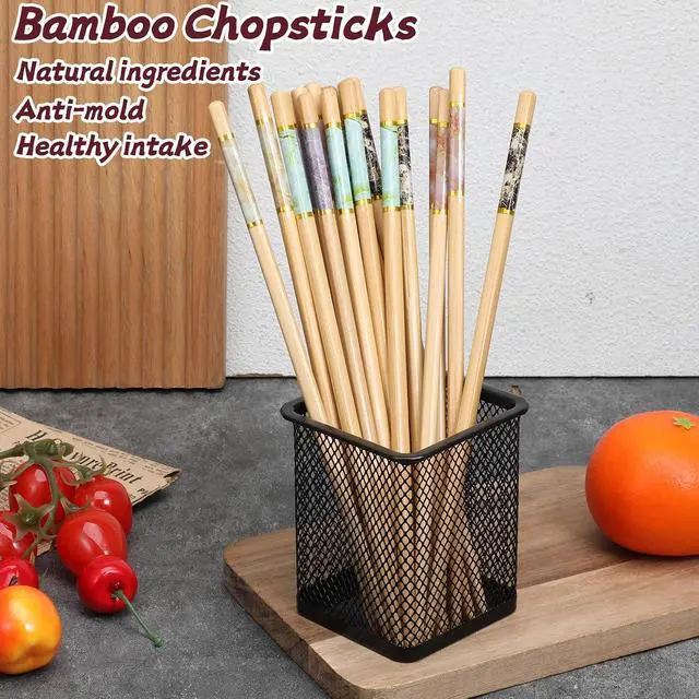 Alt view image 4 of 7 - 10 Pairs Bamboo Chopsticks, Reusable Chinese Chopsticks, Wooden Chopstick, Dishwasher Safe and Non Slip Chopstick, Chinese Style Chop Stick Set for Noodles, Hot Pot, Dumplings, Sushi, Ramen (9.45Inch)