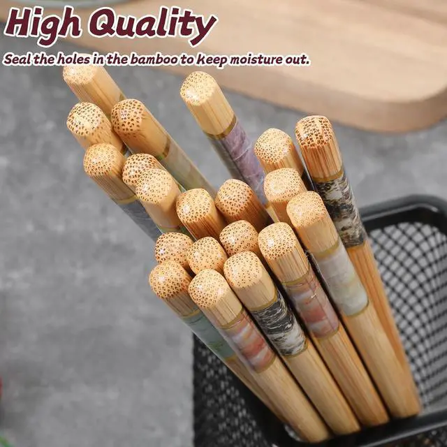 Alt view image 6 of 7 - 10 Pairs Bamboo Chopsticks, Reusable Chinese Chopsticks, Wooden Chopstick, Dishwasher Safe and Non Slip Chopstick, Chinese Style Chop Stick Set for Noodles, Hot Pot, Dumplings, Sushi, Ramen (9.45Inch)