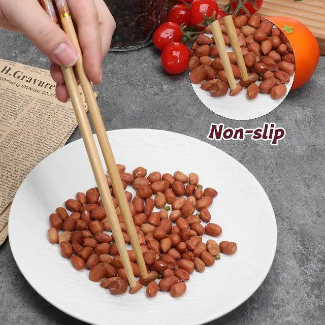 Alt view image 5 of 7 - 10 Pairs Bamboo Chopsticks, Reusable Chinese Chopsticks, Wooden Chopstick, Dishwasher Safe and Non Slip Chopstick, Chinese Style Chop Stick Set for Noodles, Hot Pot, Dumplings, Sushi, Ramen (9.45Inch)