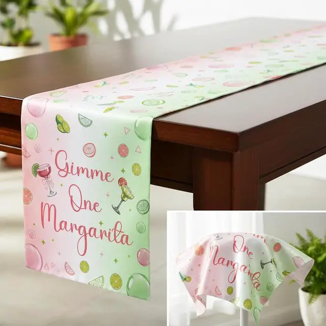 Alt view image 4 of 7 - Margarita Party Decorations Table Runner - Pink Green Mexican Taco Bar Decoration for Dining Room Kitchen Island, Margarita Cocktail Party Supplies for Wedding Bachelorette Birthday