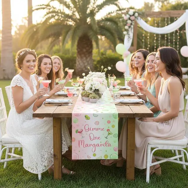 Alt view image 6 of 7 - Margarita Party Decorations Table Runner - Pink Green Mexican Taco Bar Decoration for Dining Room Kitchen Island, Margarita Cocktail Party Supplies for Wedding Bachelorette Birthday