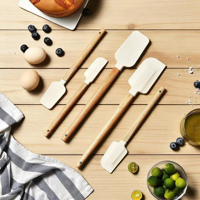 Alt view image 2 of 7 - 5 Piece Wooden Handle Silicone Rubber Spatula Set for Kitchen Baking, Jars,Cooking, and Mixing High Heat Resistant Non Stick Dishwasher Safe BPA-Free (off white)