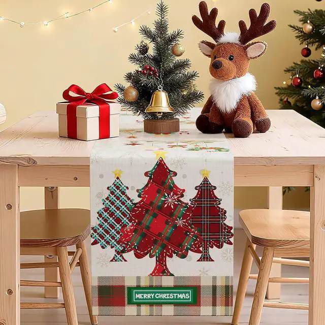 Alt view image 3 of 7 - 13x72 Inch Christmas Table Runner, Merry Christmas Table Decorations for Kitchen Dinning, Seasonal Winter Christmas Decorations Indoor for Home Party