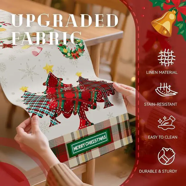 Alt view image 4 of 7 - 13x72 Inch Christmas Table Runner, Merry Christmas Table Decorations for Kitchen Dinning, Seasonal Winter Christmas Decorations Indoor for Home Party