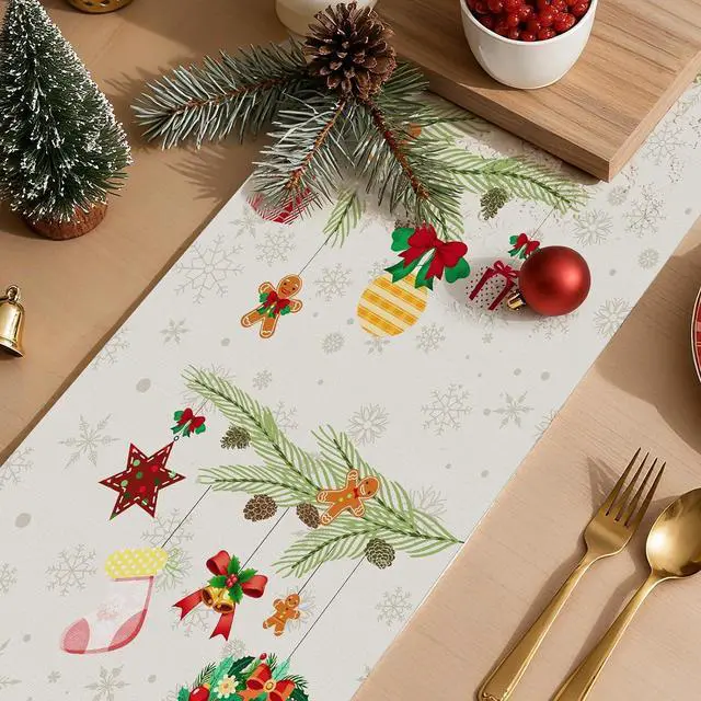Alt view image 7 of 7 - 13x72 Inch Christmas Table Runner, Merry Christmas Table Decorations for Kitchen Dinning, Seasonal Winter Christmas Decorations Indoor for Home Party