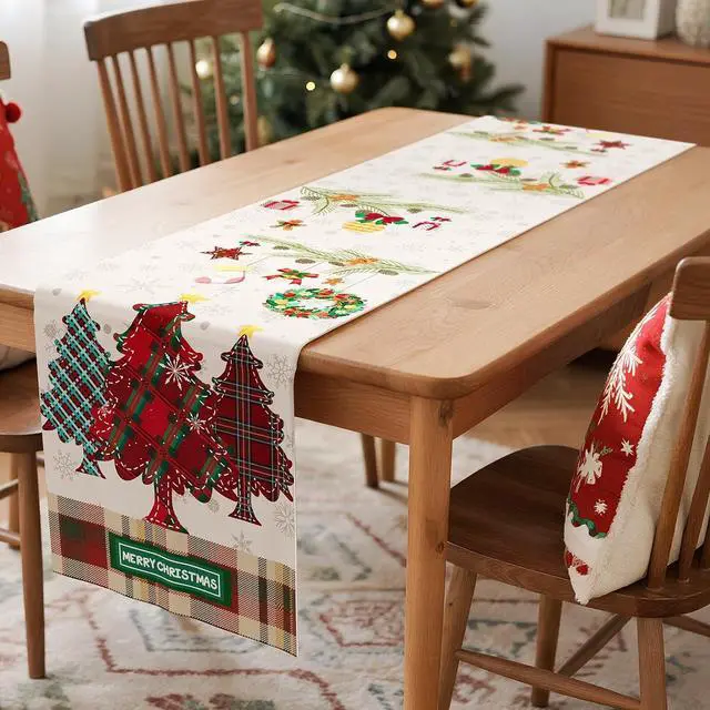 Alt view image 5 of 7 - 13x72 Inch Christmas Table Runner, Merry Christmas Table Decorations for Kitchen Dinning, Seasonal Winter Christmas Decorations Indoor for Home Party