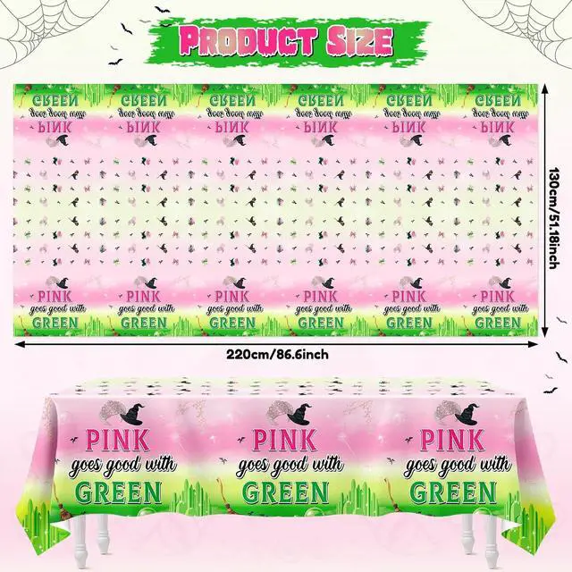 Alt view image 2 of 5 - BOpusal 3Pcs Princess Witch Hats Halloween Theme Table Covers Pink Goes Good with Green Crowns Disposable Rectangular Waterproof Plastic Dinner Tablecloths Party Desktop Decor for Birthday Home Party