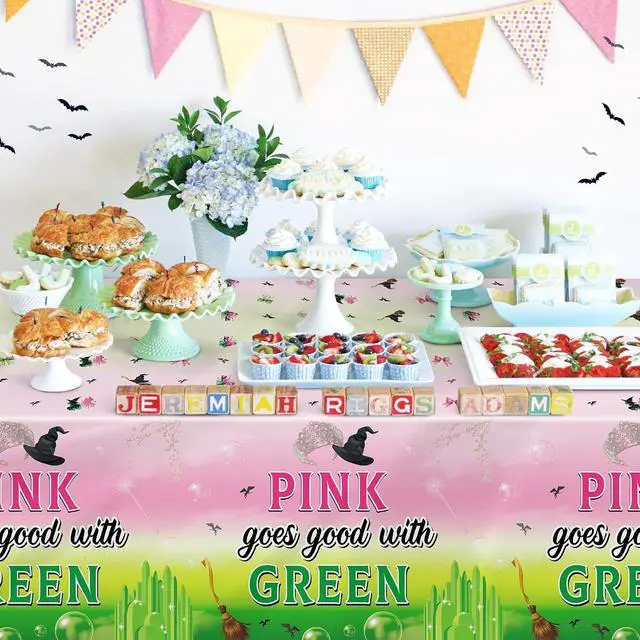 Alt view image 4 of 5 - BOpusal 3Pcs Princess Witch Hats Halloween Theme Table Covers Pink Goes Good with Green Crowns Disposable Rectangular Waterproof Plastic Dinner Tablecloths Party Desktop Decor for Birthday Home Party