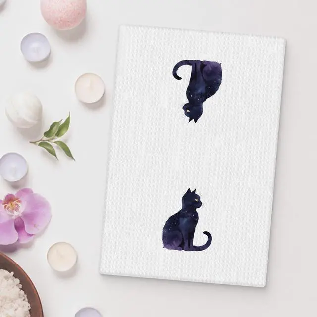Alt view image 2 of 6 - Celestial Black Cat Kitchen Towels, Cat Lovers Mom Lady Gifts Hand Towels for Bathroom, Mystical Witchy Kitty Kitten Dish Tea Towels for Kitchen Decor, 16x24 Inch